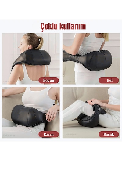 Kneading Ovmalı Isıtmalı Masaj Yastığı Boyun Bel Sırt Omuz Şarjlı Masaj Aleti Siyah - Gri