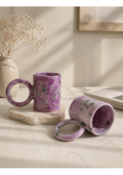 Artistik Sır Efektli Espresso Fincanı Lila