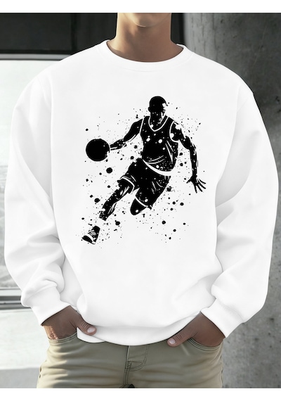 Startmore Startmoremükemmel Basketbol Oyuncusu Baskılı Erkekler Kapüşonlu Üst Klasik Sıcak Günlük Kazaklar Rahat Beyaz