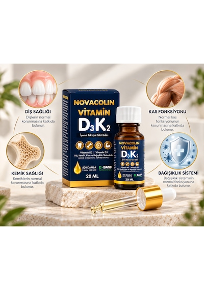 Novacolin Vitamin D3 K2 Damla 1000 Iu D3 + K2 Mk-7 20 Ml