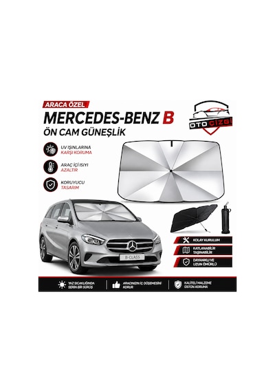 Mercedes B Şemsiye Tip Ön Cam Güneşliği Katlanabilir Uv Korumalı Araç Cam Güneşlik