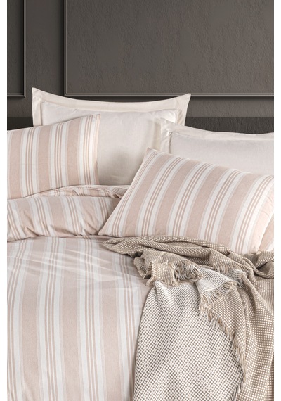 Eponj Home Sport Çizgili Nevresim Takımı Çift Kişilik Soft Line Bej Bej