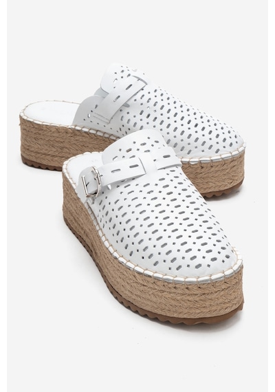 Luvishoes Louıs Beyaz Cilt Hakiki Deri Burnu Kapalı Hasır Dolgu Taban Terlik Beyaz