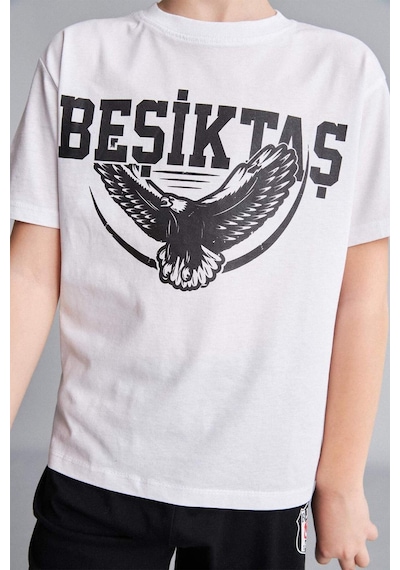 Defacto Beşiktaş Kısa Kollu Pijama Üst Şort Pijama Alt 2li Pijama Takımı Erkek Çocuk H7618a826hswt34 Beyaz-wt34