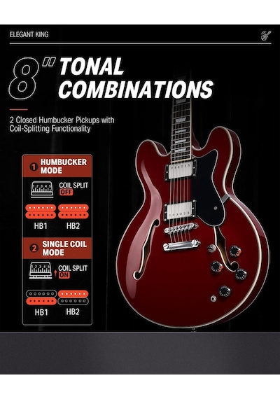 Donner Djp-1000 Semi-hollow Elektro Gitar Kırmızı