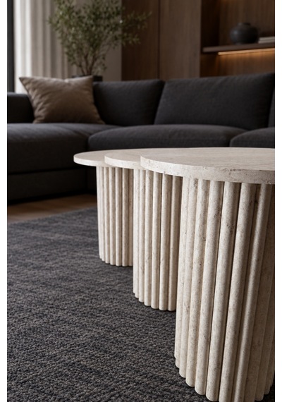 Soyasis Livia Bohem 3'lü Zigon Sehpa 40 Cm - Traverten-traverten