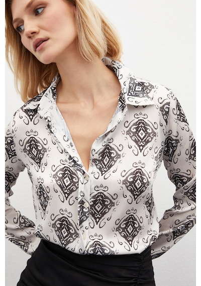 Sateen Desenli Düz Gömlek - Siyah-134814 Siyah