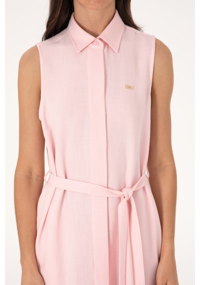 U.S. Polo Assn. Kadın Açık Pembe Kemerli Mini Boy Dokuma Elbise 50306644-VR078