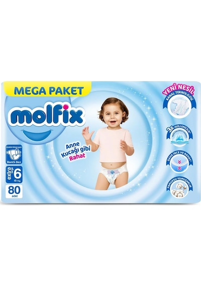 Molfix Mega Paket Bebek Bezi 6 Beden 15+ Kg 80 Adet 6 Numara