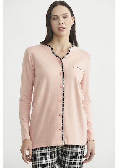 Sementa Ekose Kombinli Düğmeli Pijama Takım - Somon Somon