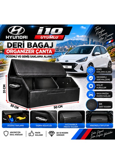 Hyundai İ10 Uyumlu Oto Bagaj Organizeri Deri Bagaj Kutu Çanta 1