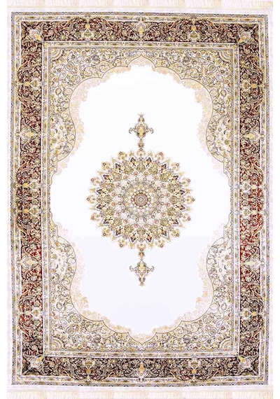 Enti Herat 2806 Kırmızı Klasik Salon Halısı Çerçeveli Göbekli Parlak Dokuma Lüks Vintage Halı Kırmızı
