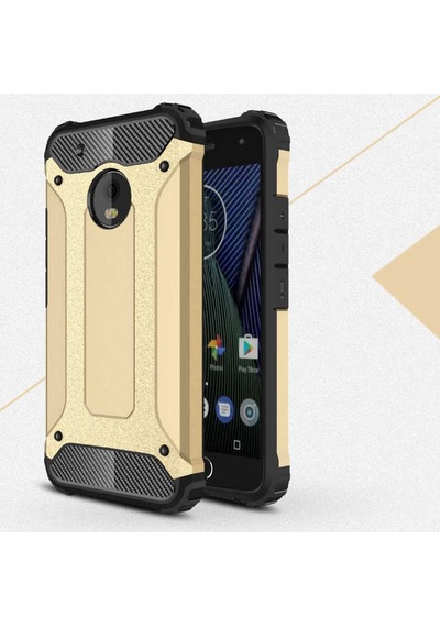 Kilifone - Lenovo Moto G5s Plus Uyumlu - Kılıf Çift Katman Koruyucu Crash Military Tank Kılıf - Gold Gold