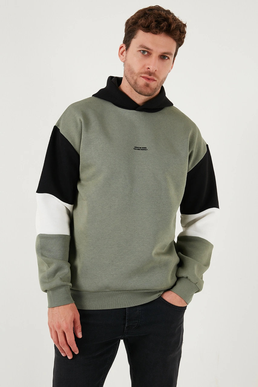 Buratti Pamuklu Relaxed Fit Kapüşonlu Içi Tüylü Yumuşak Şardonlu 2' Li Paket Erkek Sweat 5905299S2 Ekru-Haki