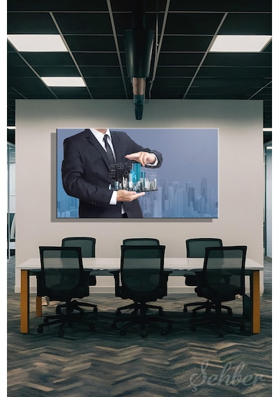 Panoramik Yatay Kanvas Tablo Tekli Emlak Ofisi İnşaat Gyo Mimarlık Modern Bina Hologram 2004