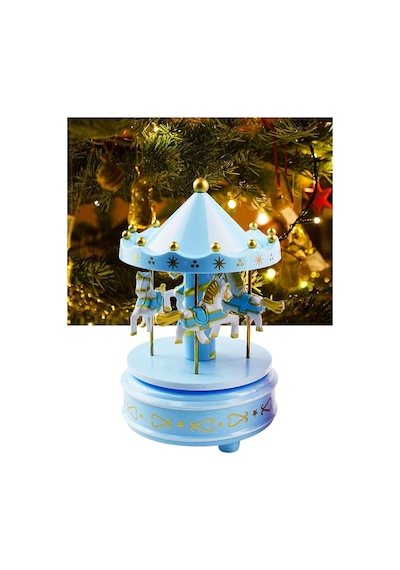 Mavi Atlı Karınca Müzik Çalmalı, Kurmalı Dönen Dekoratif Biblo Nostaljik Hediye Çocuk Odası İçin Şık