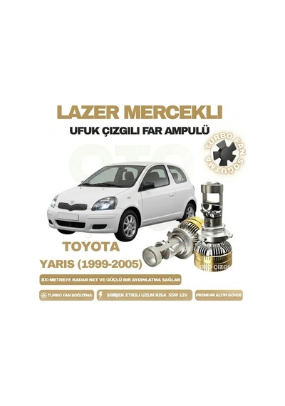 Toyota Yaris 1. Nesil 1999 - 2005 Mercek Led Ufuk Çizgili Far Ampulü Led Şimşek Etkili