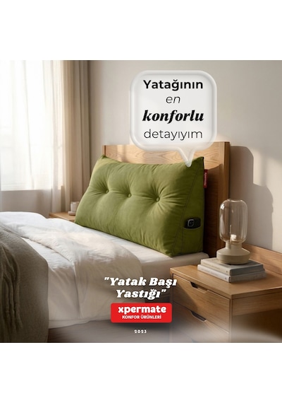 Yatak Başı Yastığı Sırt ve Bel Destek Yastığı 160 cm Yaslanma ve Dinlenme Yastığı Yeşil