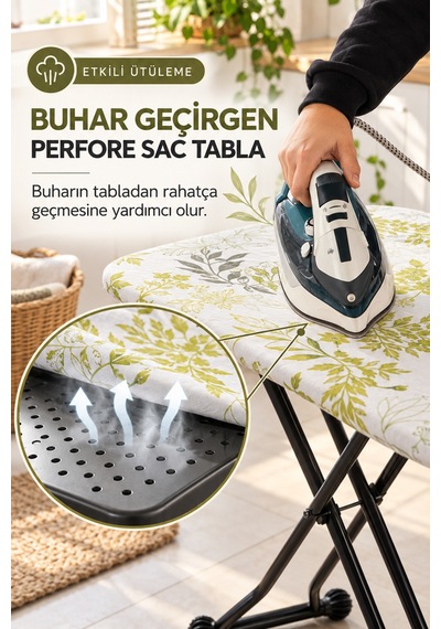 Porsima 10089 Katlanabilir Ütü Masası 33x110 Cm - Kapı Arkası Askı Aparatlı, Yükseklik Ayarlı, Buhar Geçirgen Perfore Tablalı Ütü Masası Beyaz / Sarı