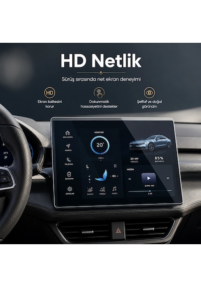 PELL Lopard Tesla Model Y Juniper Ekran Koruyucu Sert Cam Seti, 9H 2in1 Ön ve Arka Multimedya Camı