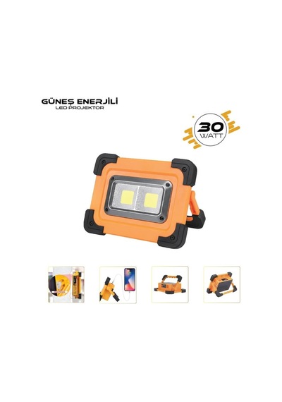 Lambada Solar 12v Cob Ledli El Projektörü Güneş Enerjili-şarjlı Usb Çıkışlı Mıknatıslı