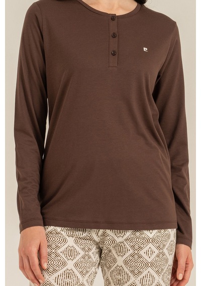 Pierre Cardin Kadın Kahverengi Uzun Kol Nakışlı Pijama Takım Pc9275-s-v1 Pc9275-s-v1