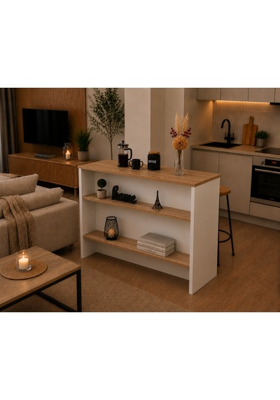Figa Mutfak Adası - Mutfak Masası-120 Cm Atlantik Çam - Beyaz Figa Mutfak Adası - Mutfak Masası-120 Cm Atlantik Çam - Beyaz