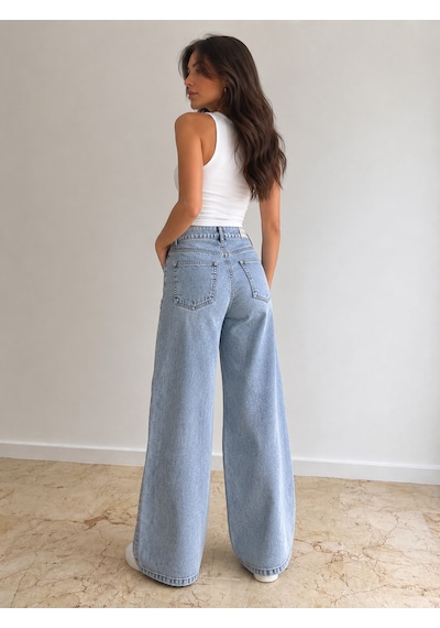 St.poll Christian 90's Açık Mavi Palazzo Salaş Paça Süper Yüksek Bel Jean Pantolon