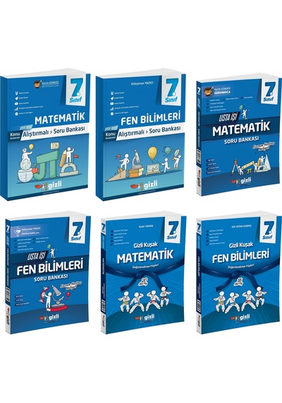 Gizli 2025 7. Sınıf Matematik + Fen Alıştırmalı + Usta İşi Soru + Gizli Kuşak Seti 6 Kitap Güncel Müfredat