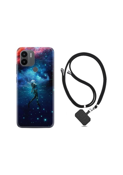 Xiaomi Redmi A1 Kılıf İpli Boyun Askılı Desenli Silikon Deep Woman 1844