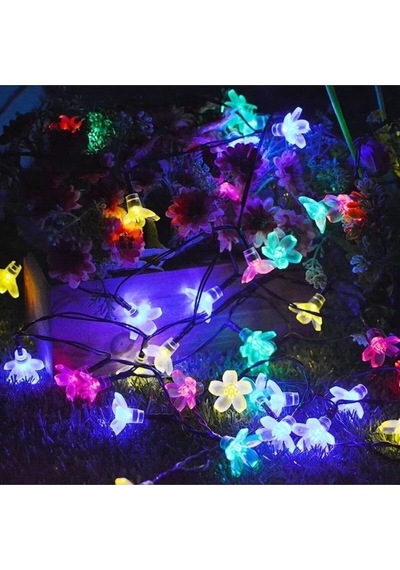 Solar Güneş Enerjili 30 Led Kiraz Çiçeği Ip65 Su Geçirmez Solar Işık Zinciri 6 Metre Rgb Gökkuşağı