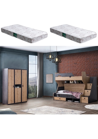 Ranza, Doğa Ranza Karyola 3 Kapaklı Dolap 2 Adet Comfort Yatak 90 X 190 CM