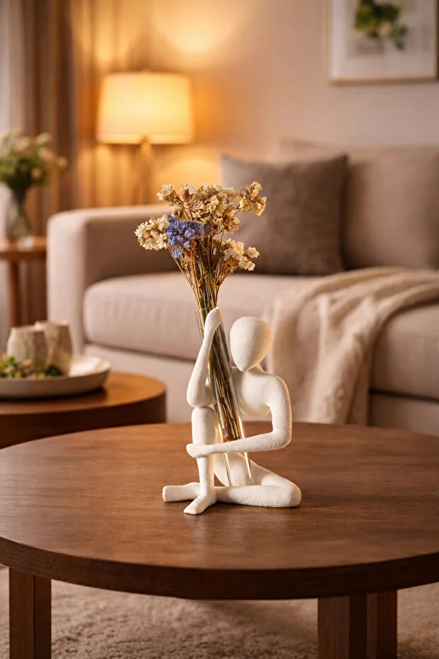 Minimalist İnsan Figürlü Vazo Cam Tüplü Modern Dekoratif Biblo 15 Cm -