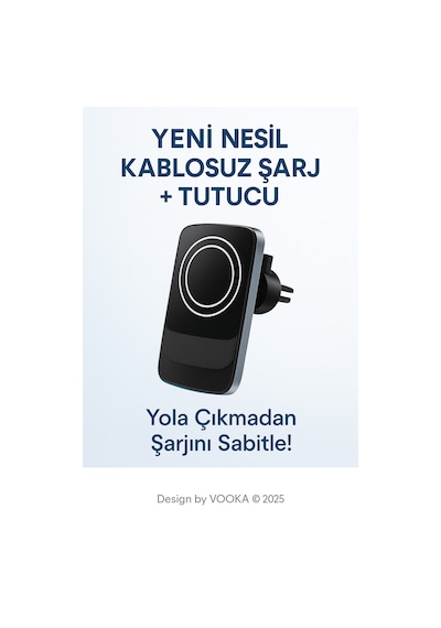 15w Magsafe Uyumlu Kablosuz Araç İçi Şarj Ve Telefon Tutucu 2'si 1 Arada, Hızlı Şarj, Izgara Tipi Siyah