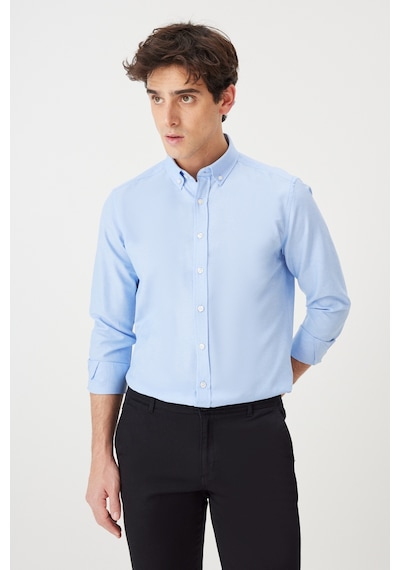 AC&Co / Altınyıldız Classics Tailored Slim Fit Dar Kesim Düğmeli Yaka Oxford Erkek Gömlek Mavi