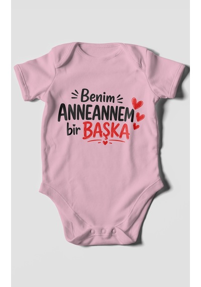 Morivokids Anneannem Bir Başka Kısa Kollu Bebek Body %100 Pamuk Koyu Pembe