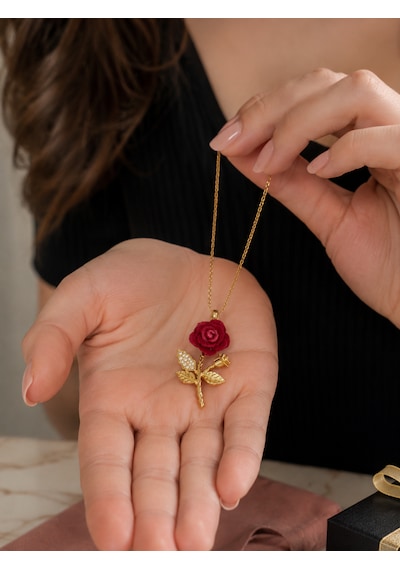 14 Ayar Gold Kaplama Kırmızı Kadife Desenli Gül Kolyesi , İthal Kolye , Eşe Hediye Henüz Yorum Yazılmamış. Altın - Kırmızı