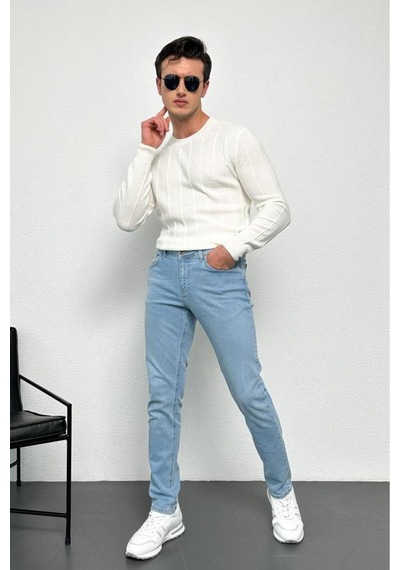 Erkek Ekru Regular Fit Bisiklet Yaka %100 Akrilik Triko Kazak Hlthe012121