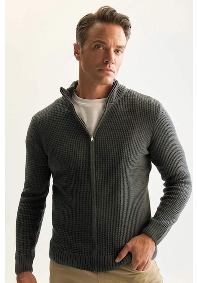 DeFacto Standart Fit Normal Kesim Yarım Balıkçı Yaka Fermuarlı Waffle Hırka R1195AZNSAR4