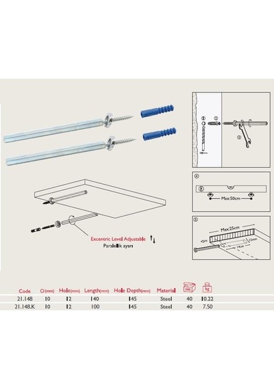 Gürçay Gizli Raf Bağlantı Çubuğu 8X100Mm 2 Adet