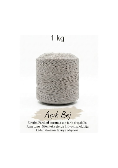 1 Kg Pamuklu El Örgü İpi Runner İpi- Amigurumi Koton İp Punch İpi Motif Açık Bej Renk