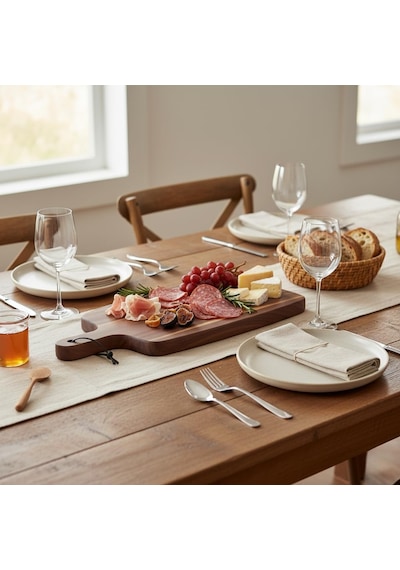 Akasya Ahşap Servis Tepsisi 45x15 Cm Uzun Ve İnce Doğal Ahşap Sunumluk Fincan, Bıçak, Baget Ekmek, Meze Ve Şarküteri Tabağı 2 Cm Kalınlık Çok Renkli