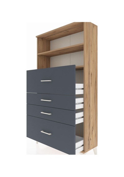 Arges Dolap 2 Raflı 4 Çekmeceli 88x30x163 Çam-antrasit Atlas Çam