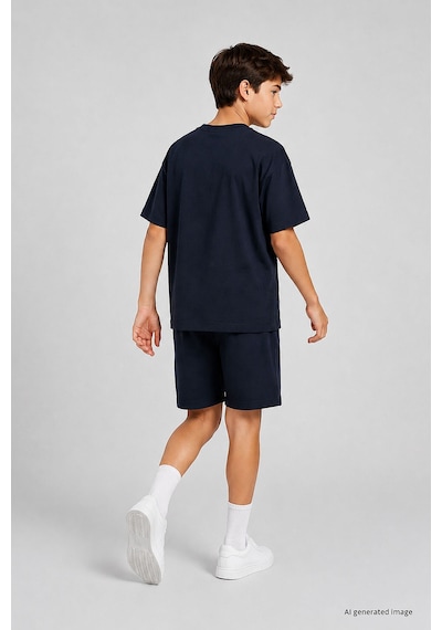 TOMMYLIFE Lacivert Oversize Fit Basic Erkek Çocuk Şort Takım - 11335