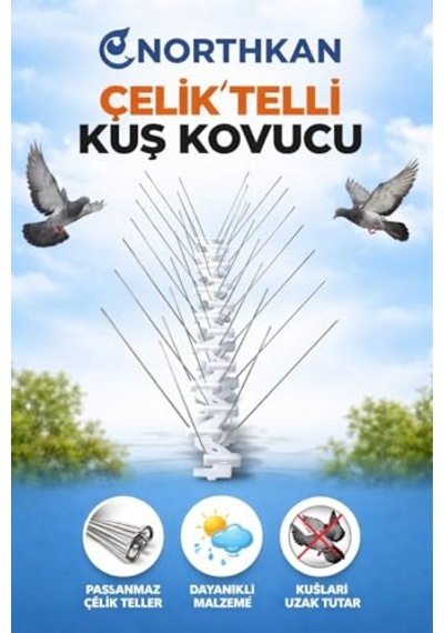 Ayrex Northkan Çelik Telli Kuş Kovucu Dikenli Bant Sistemi, Tabanı Plastik Malzeme, Açık Gri, 50x11x11 Cm, 10 Adet