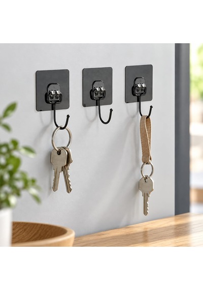 Orret Home 10 Adet Güçlü Yapışkanlı Askı, Delmeden Montaj Siyah Duvar Askılığı, Banyo Mutfak Havlu Anahtar Çanta Askısı, 6,5 X 6,5 Cm Yapışkanlı Kanca Seti 12 Izgara