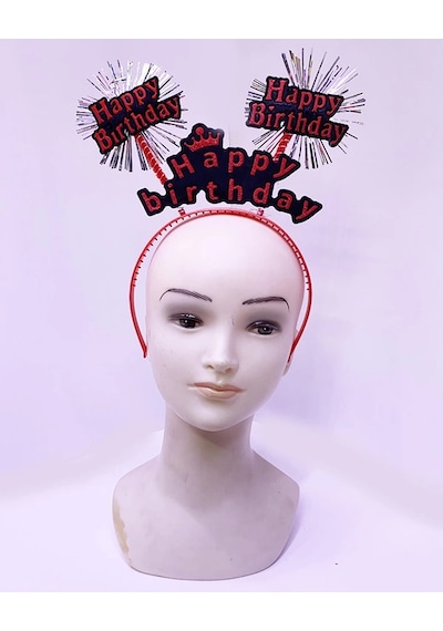 Mey İthalat Happy Birthday Yazılı Püsküllü Neon Kırmızı Renk Doğum Günü Tacı 22x19 Cm