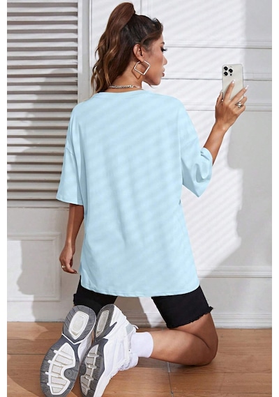 Uyguntarz Unisex Be Happy Baskılı Oversize Tshirt Bebe Mavisi