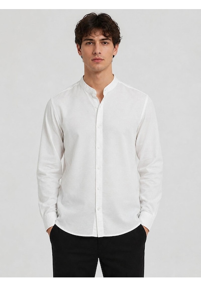 Classics Men Baros Hakim Yaka Uzun Kol Slim Fit Keten Gömlek - 7684 Beyaz