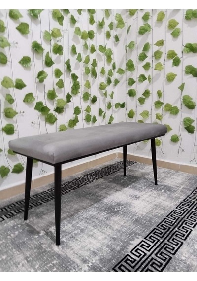 Özcan Metal Siyah Metal Ayaklı Metal Kasalı Bench Mutfak Salon Antre Yatak Odası Balkon Puf Bank Gri